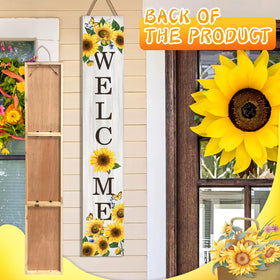 Seimip Sunflower Porch Sign closeup reveals wood grain texture and details