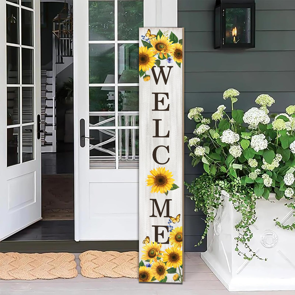 Seimip Sunflower Porch Sign front view welcomes guests on your porch