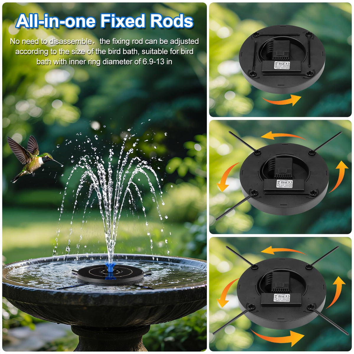 SEIRMEP glass solar bird bath fountain with LED lights brightens nights.