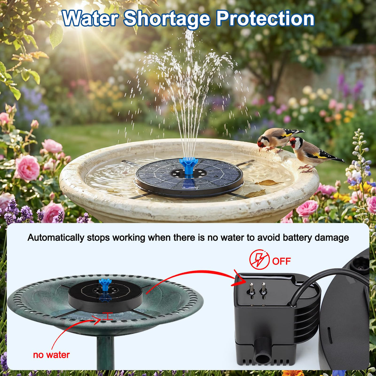 SEIRMEP LED lights cycle seven colors to illuminate water features.