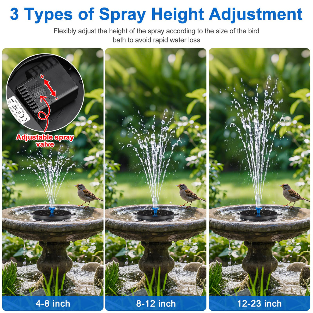 SEIRMEP six flower-shaped nozzles create decorative water patterns.