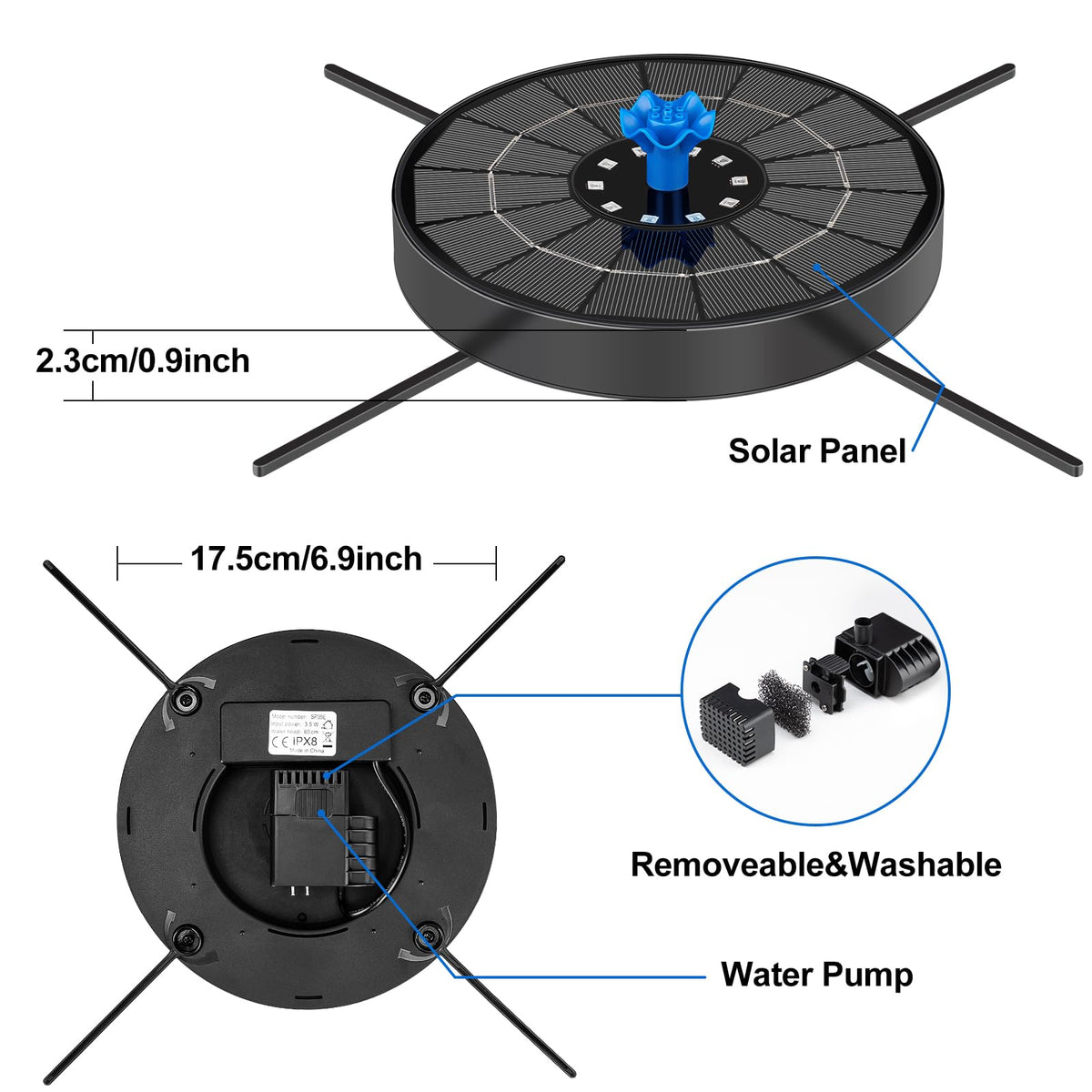SEIRMEP three spray heights help prevent overflow in small ponds.