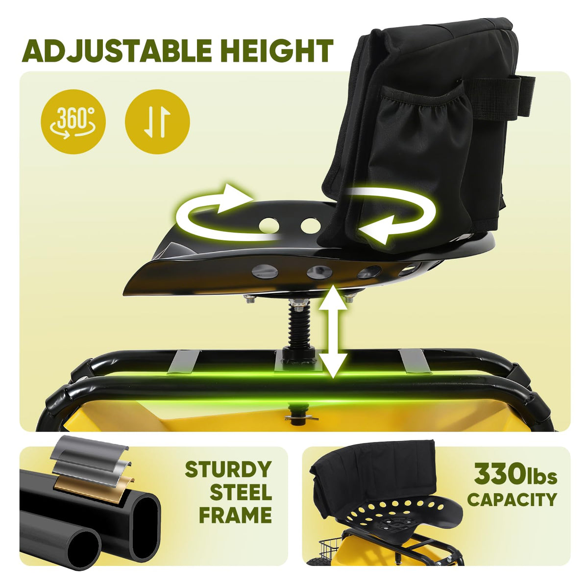 Sekey garden cart all-terrain wheels roll on lawns.