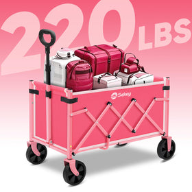 Sekey wagon cart with 360-degree front wheels handles varied surfaces.