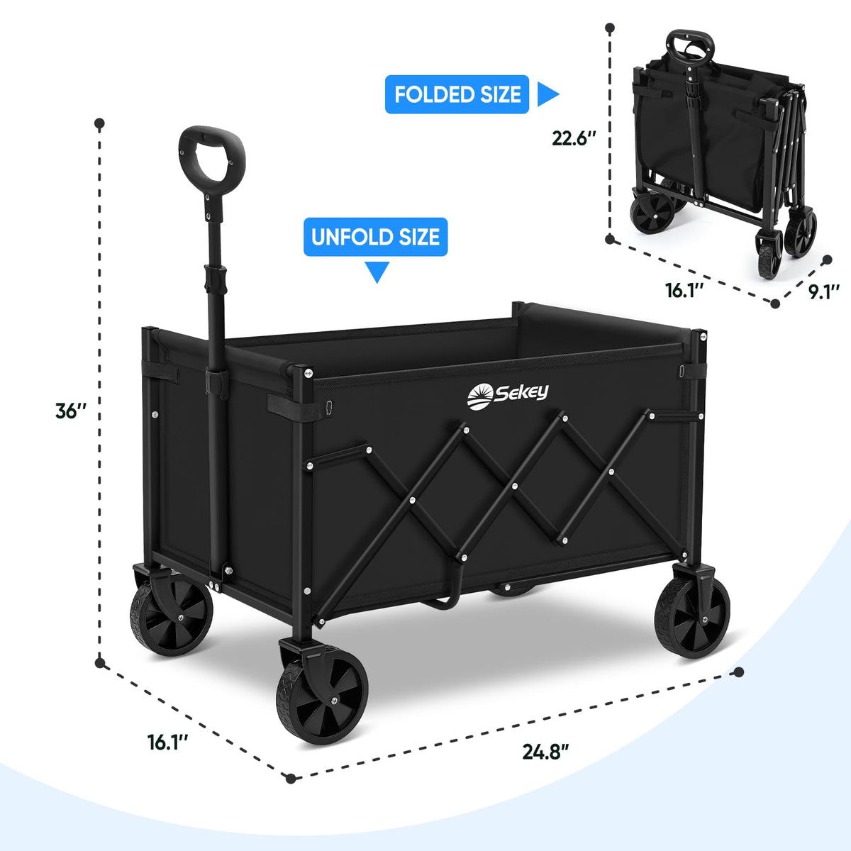 Sekey Wagon Cart all-terrain front wheels handle grass, sand, and pavement