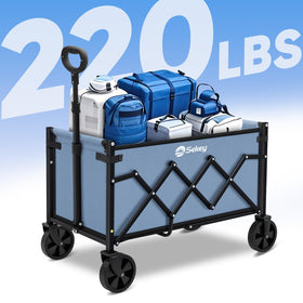 Sekey wagon cart folded for compact storage in car trunk.