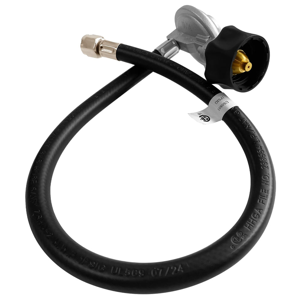 Sekvira Weber hose and regulator kit assembly ensures a secure grill connection for safer cooking.