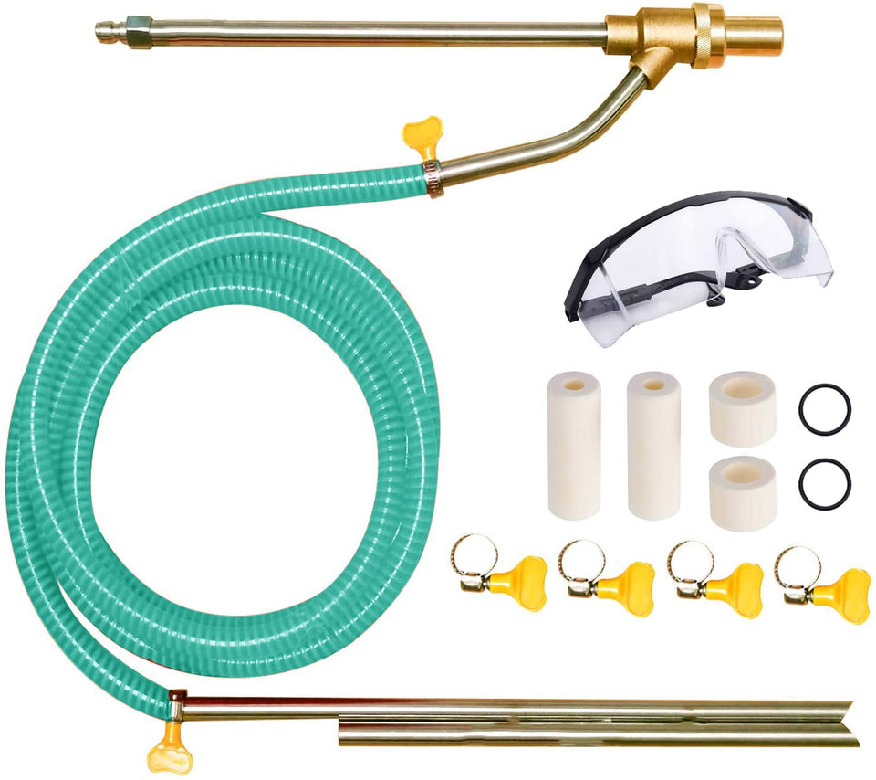 Selkie sandblasting gun assembly shown with durable chrome finish for rust and paint removal.