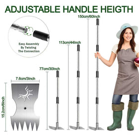 Semifrut 2-in-1 weed rake head shows dual-action weed removal and soil leveling.