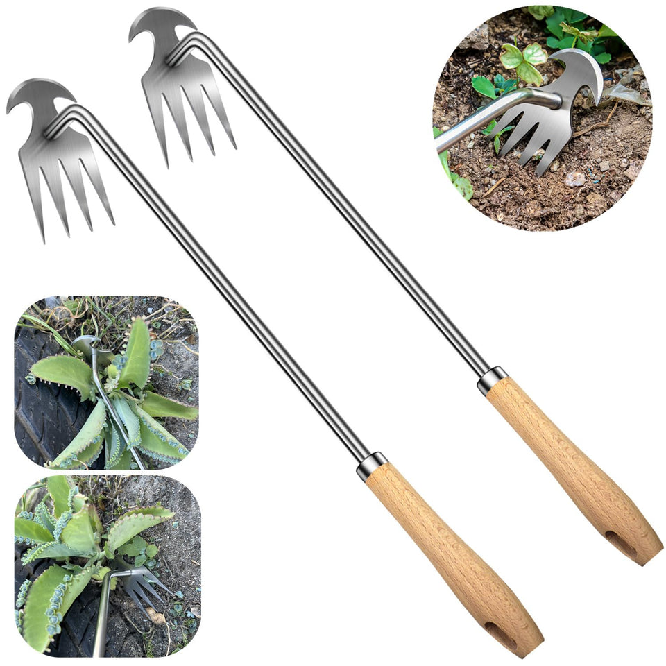 Semifrut 2-pack 16-inch weed puller with wooden handle for effortless weeding.