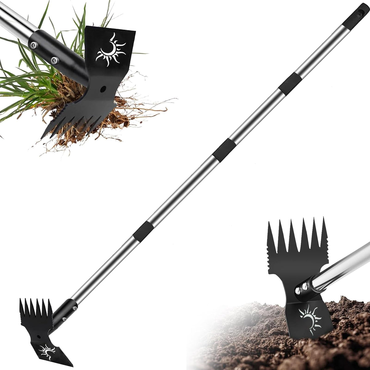 Semifrut weed puller in garden action with a long ergonomic handle for easy uprooting.