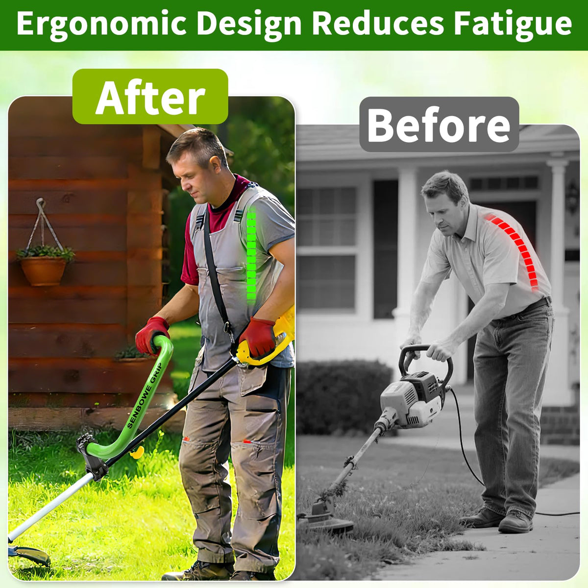 SENBOWE weed eater handle with reinforced shoulder harness for weight distribution