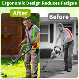 SENBOWE weed eater handle with shoulder strap distributes weight for easier trimming