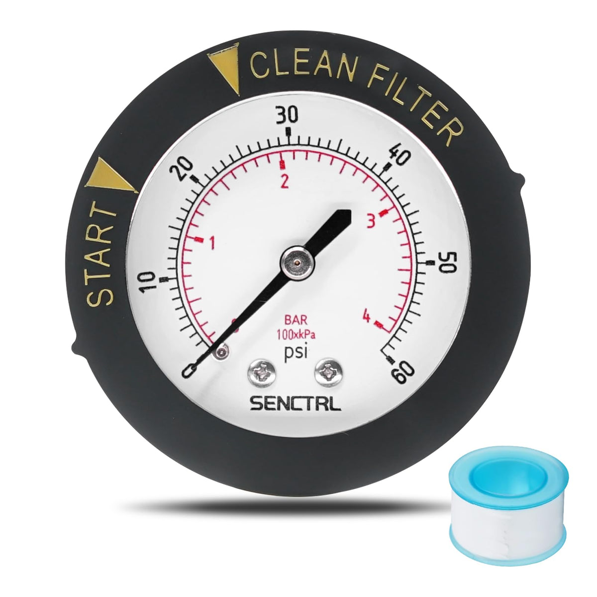 SenCtrl 0-60 psi pool filter gauge with a 2-inch dial for clear readings.