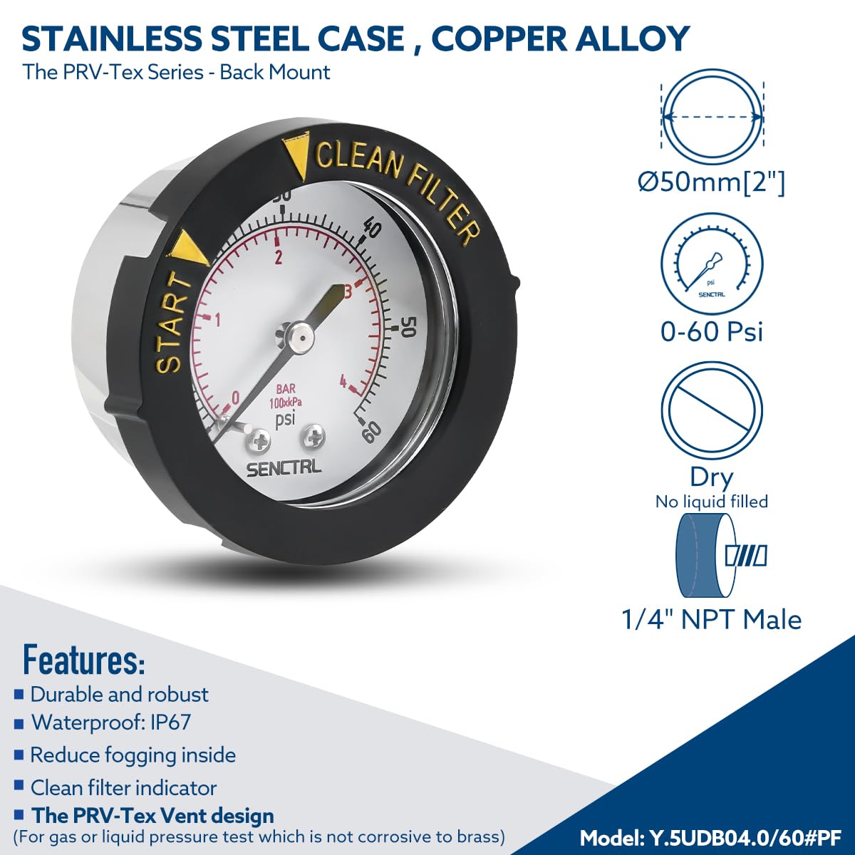 SenCtrl gauge uses brass and stainless wetted parts for reliable pressure measurements.