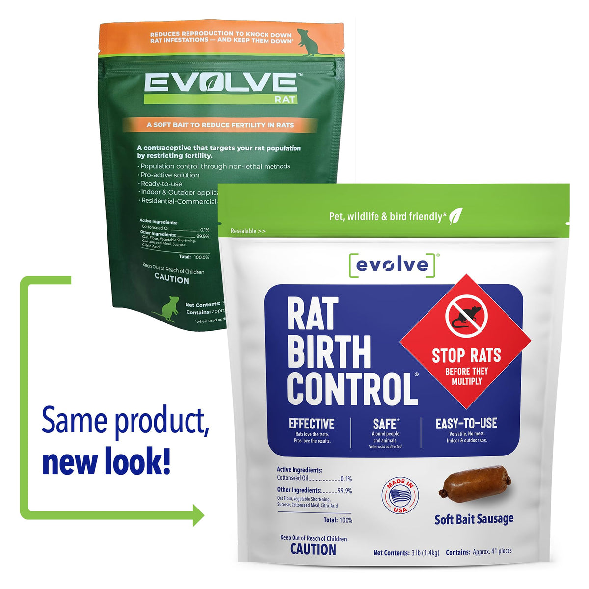 Close-up of SenesTech Evolve soft bait sausages showing texture and packaging