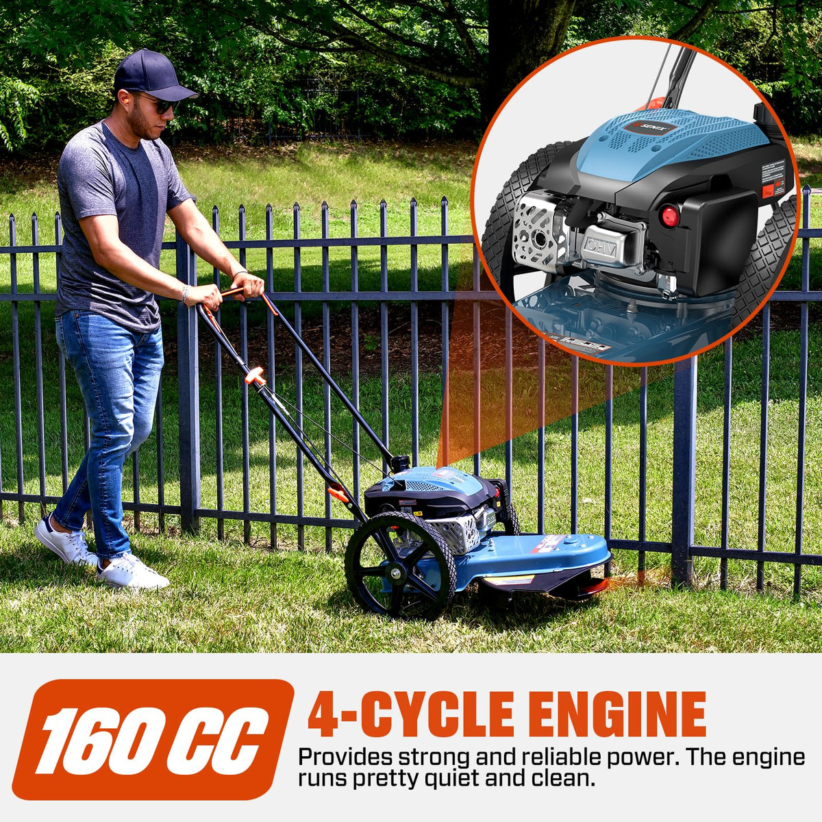 SENIX 14in rubber wheels enable smooth movement on uneven terrain