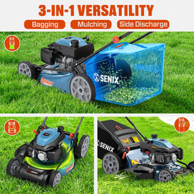 SENIX 19-gallon grass bag with full indicator for easy emptying