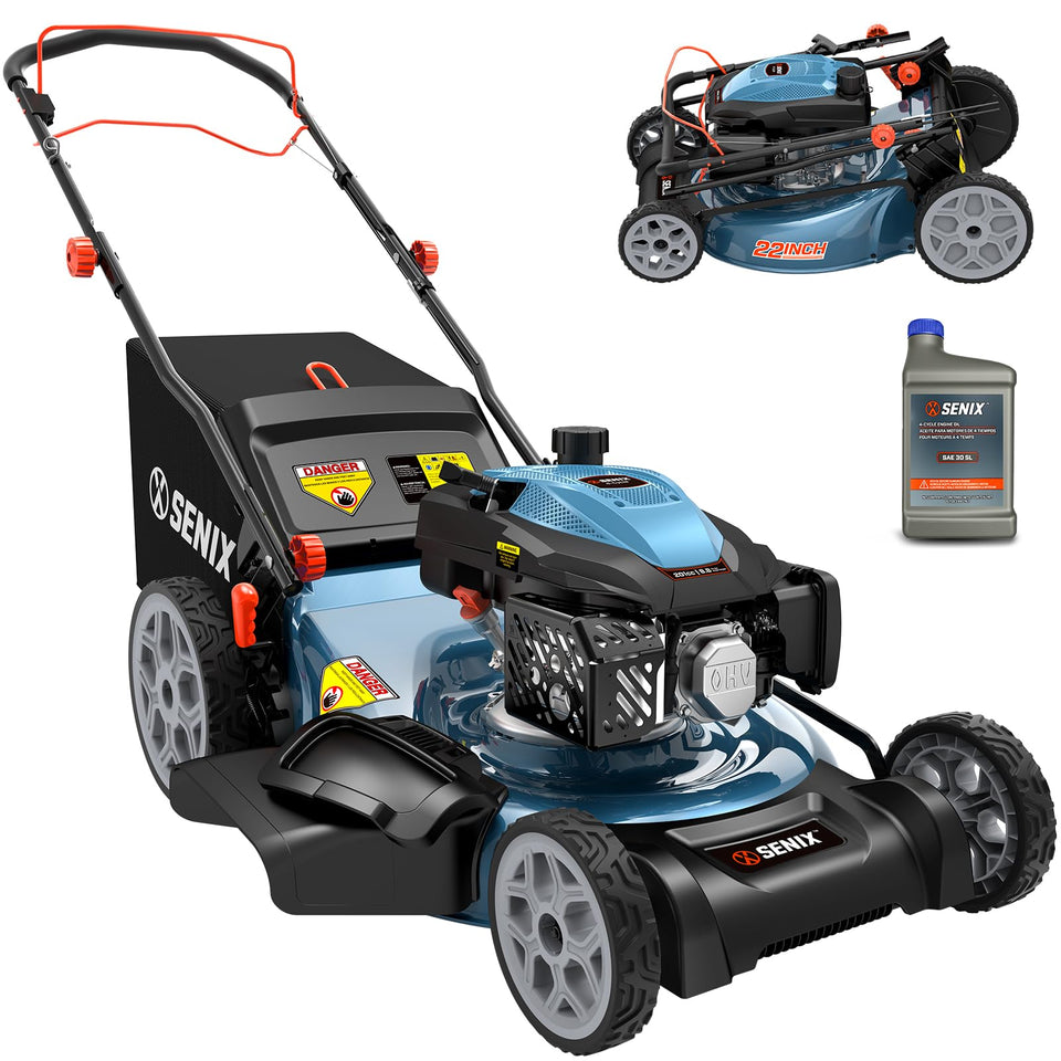 SENIX 201cc engine powering smooth lawn cuts across uneven terrain