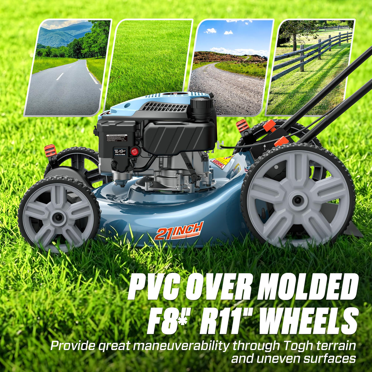 SENIX 2-in-1 deck image illustrates mulch or side discharge flexibility.