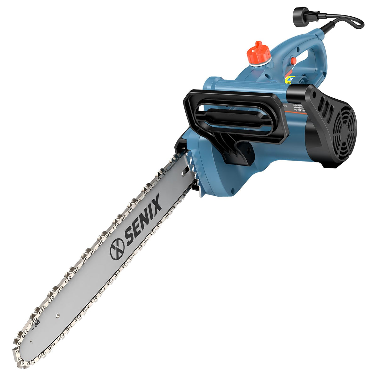 SENIX electric chainsaw 14-inch bar and chain for smooth, efficient cutting.