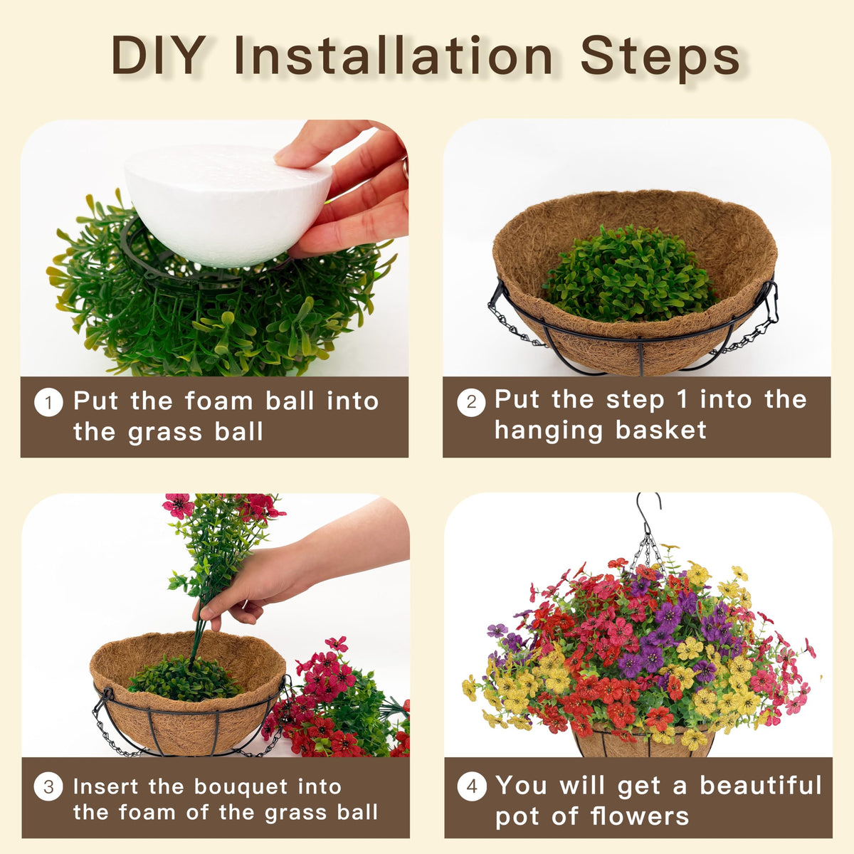 Senjie 10x10x19 inch hanging basket provides sturdy outdoor display.