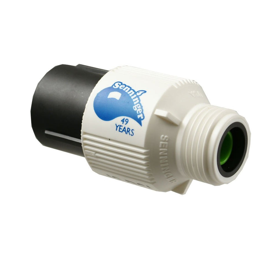 Senninger 3/4-inch hose thread pressure reducer maintains steady outlet pressure for even coverage, PSI 10.