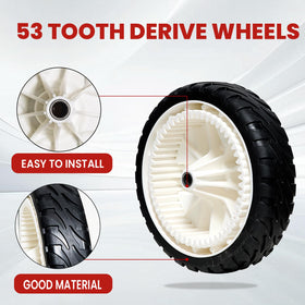 53-tooth design for extra grip on uneven lawns
