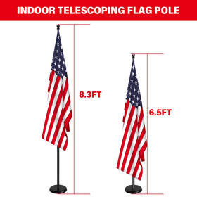 Senzhiyi indoor flag pole extended height shows adjustable 6.5 to 8.3 feet.
