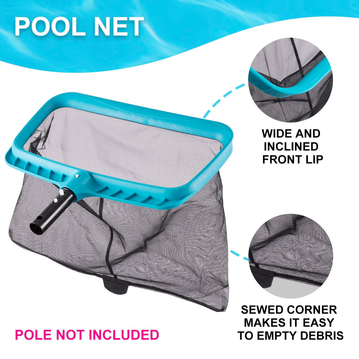 Sepetrel Deluxe inclined-edge pool net eases debris pickup from the pool floor.