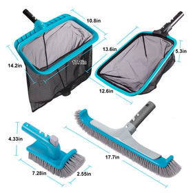 Sepetrel Deluxe pool cleaning kit display showing all components.