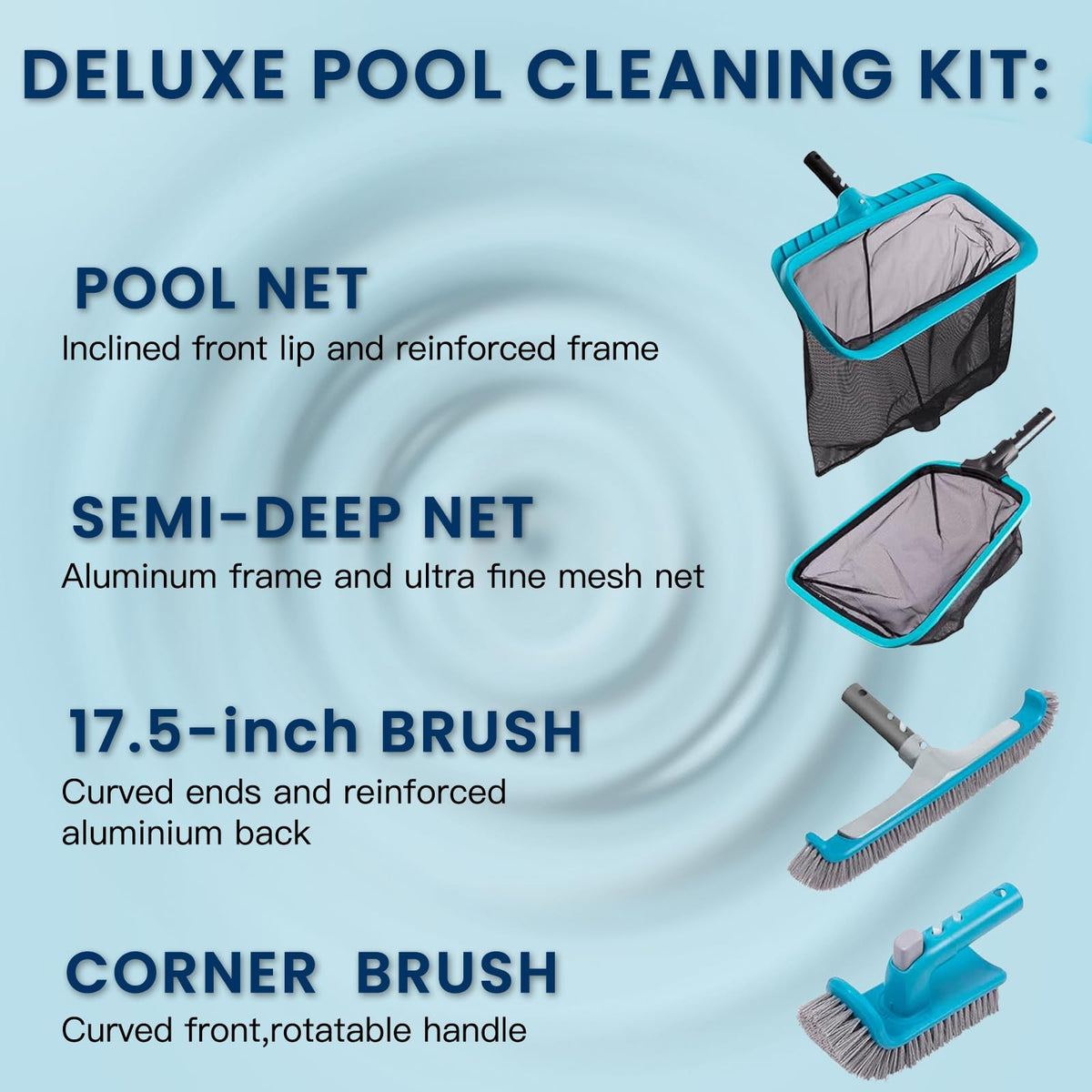 Sepetrel Deluxe semi-deep skimmer net captures more debris per sweep.