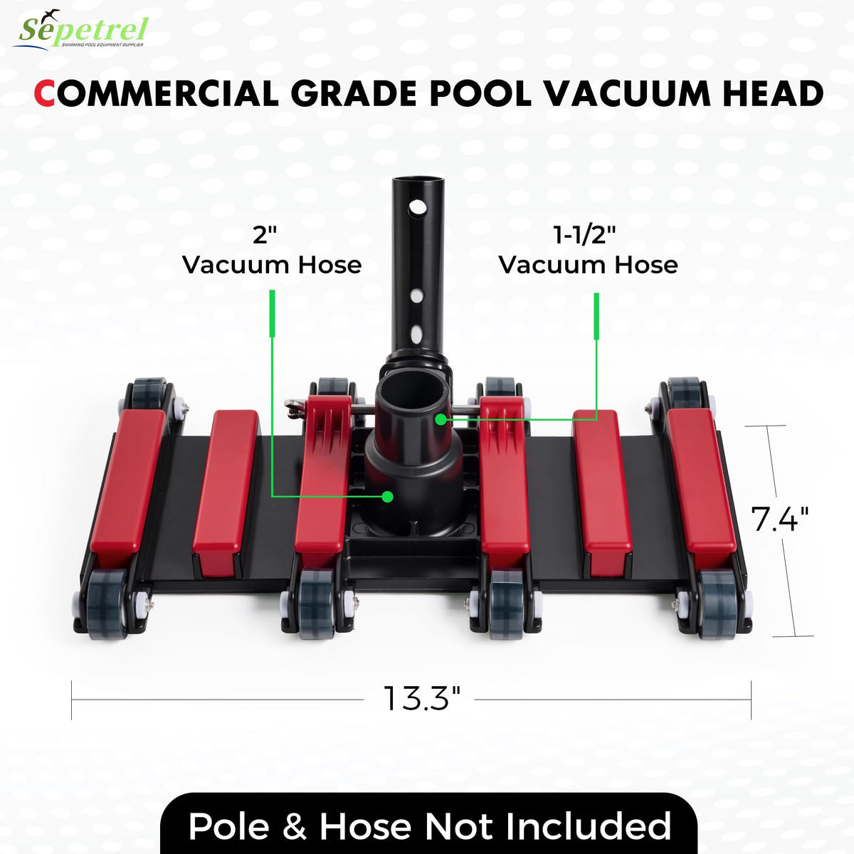 Sepetrel heavy-duty vacuum head made of ABS and metal for durability.