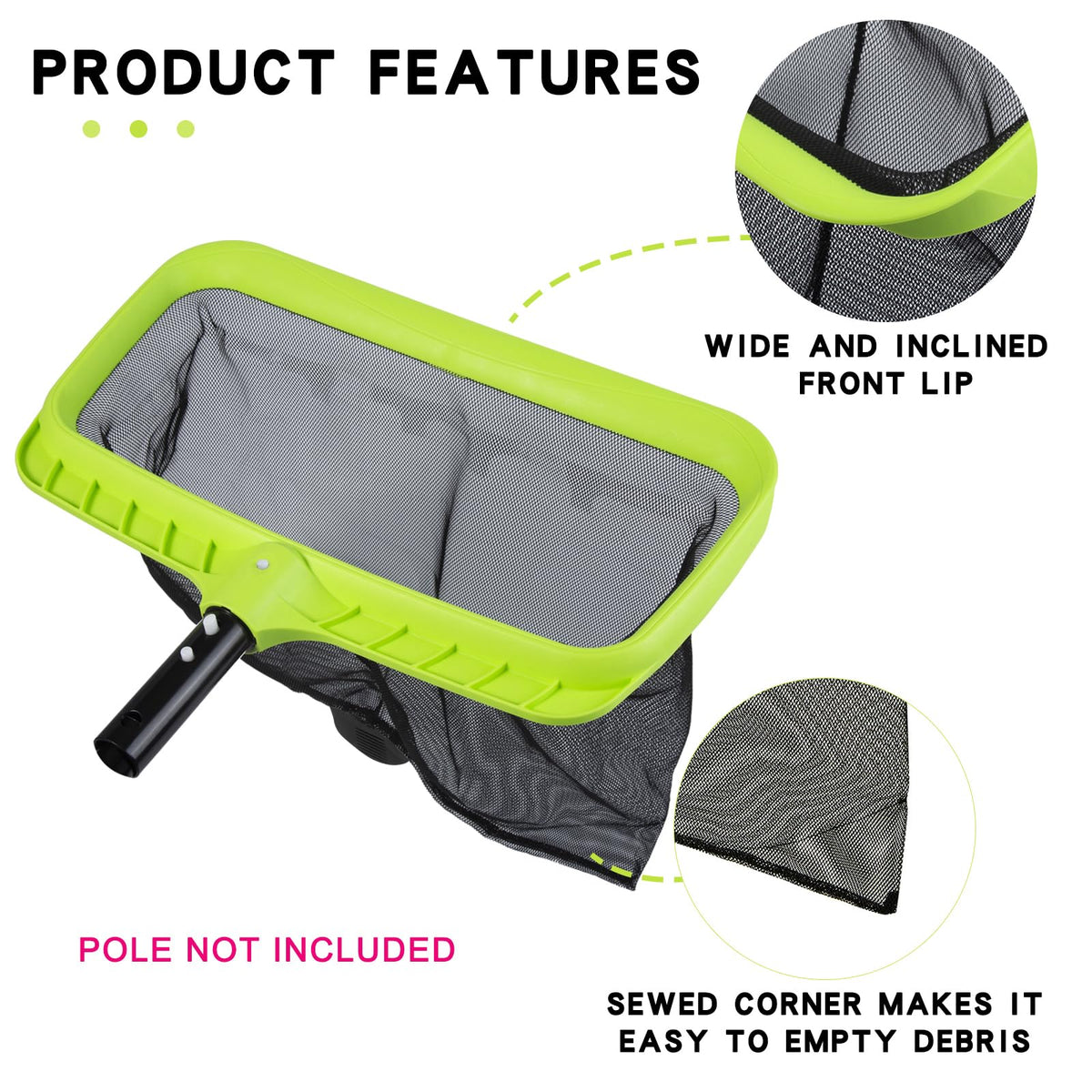 Sepetrel reinforced-frame pool net resists twisting during use.