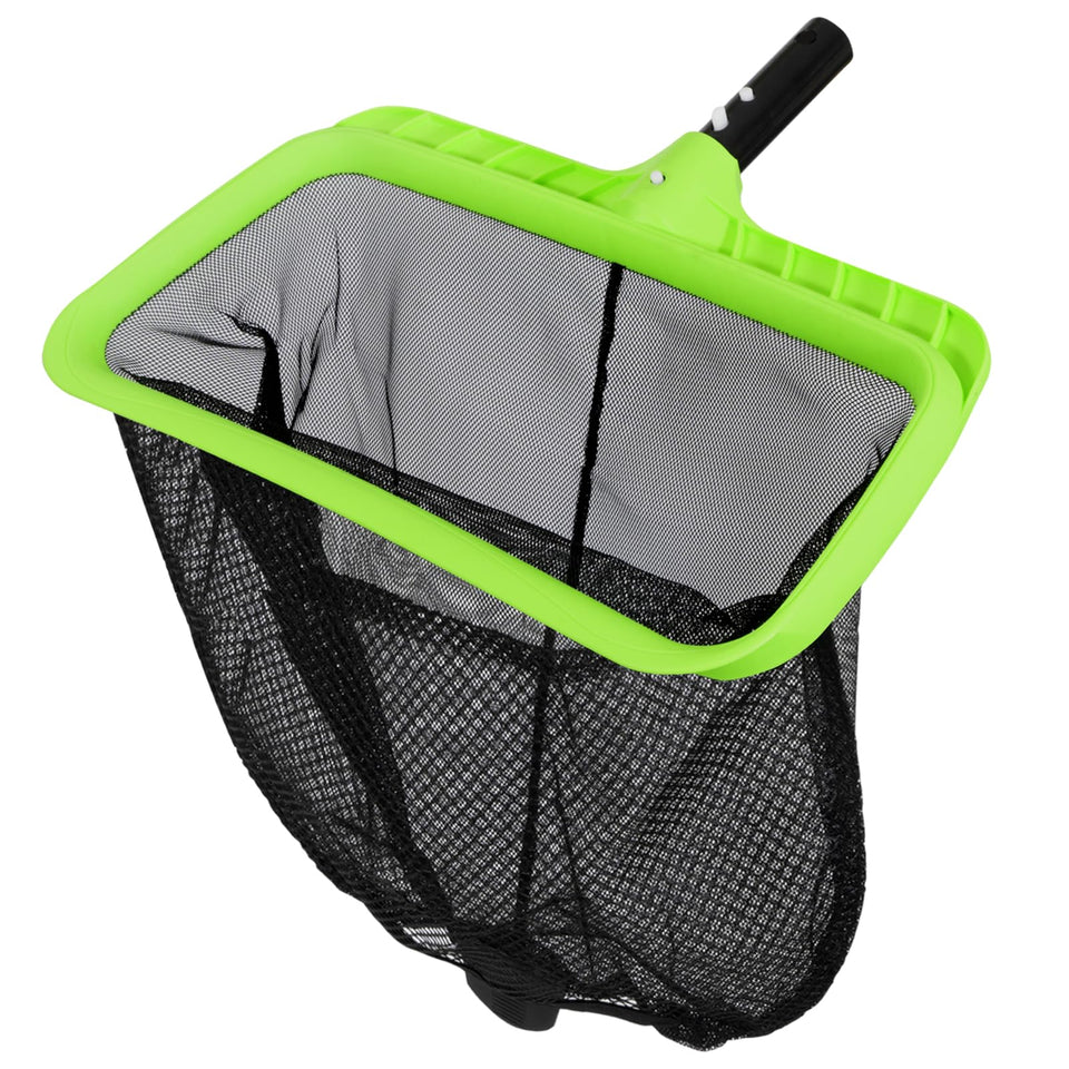 Sepetrel leaf skimmer with front lip for bottom debris pickup and liner protection.
