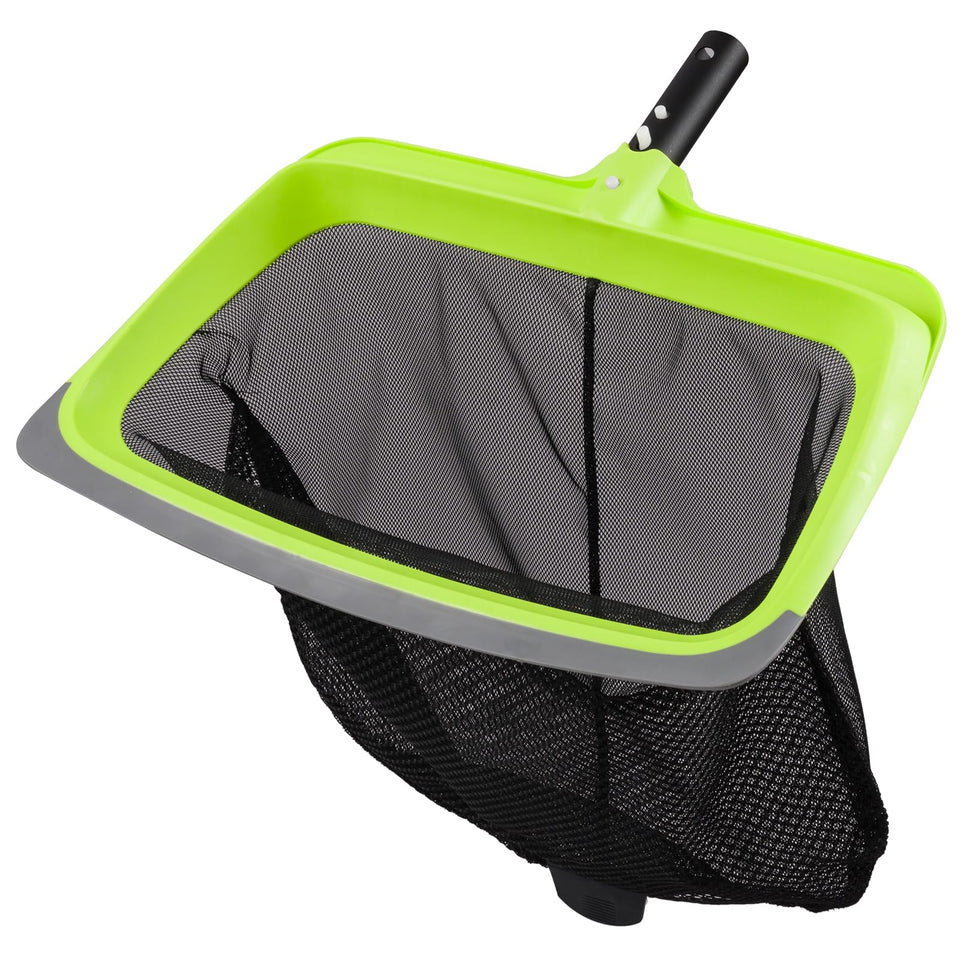Sepetrel leaf skimmer with rubber lip safely removes bottom debris without damaging pool liners.
