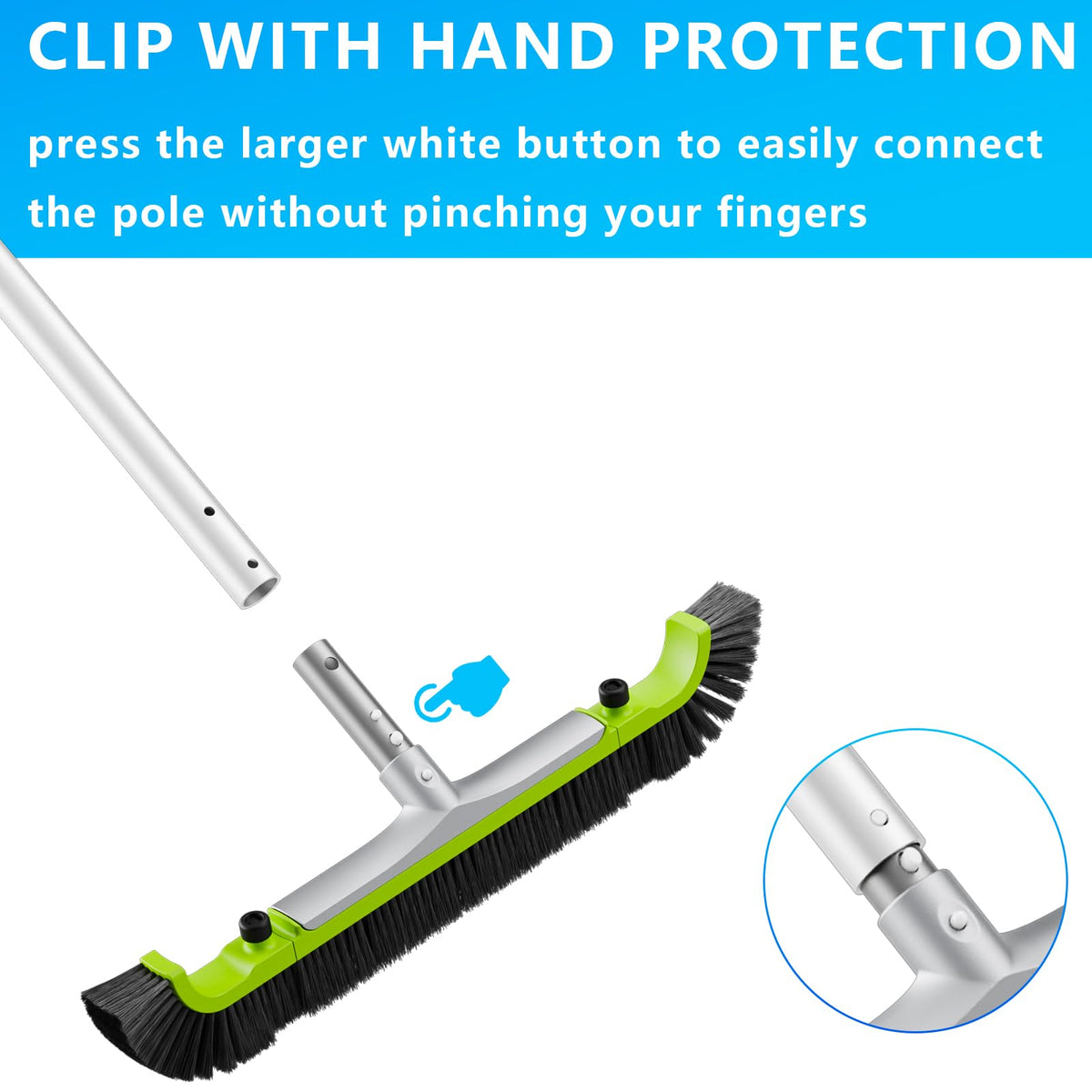 Sepetrel brush includes hand-protection clip to prevent finger pinching.