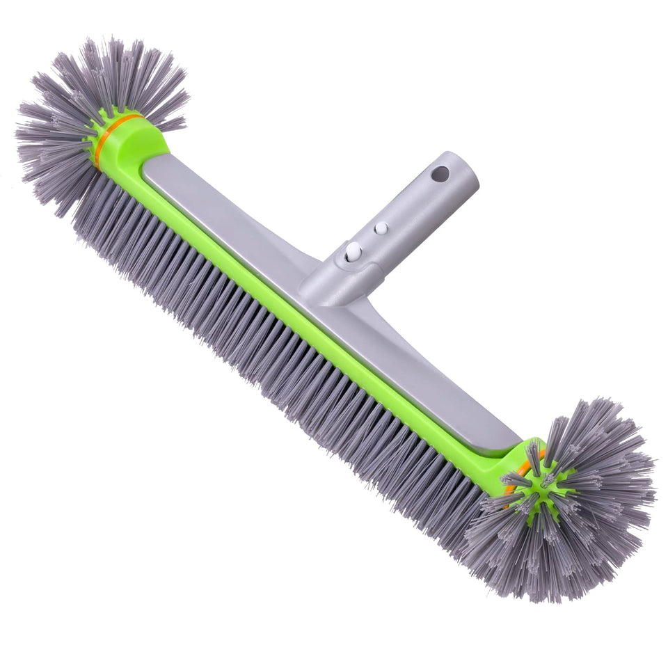 Sepetrel pool brush head with hemispherical bristles reaches tight corners safely.