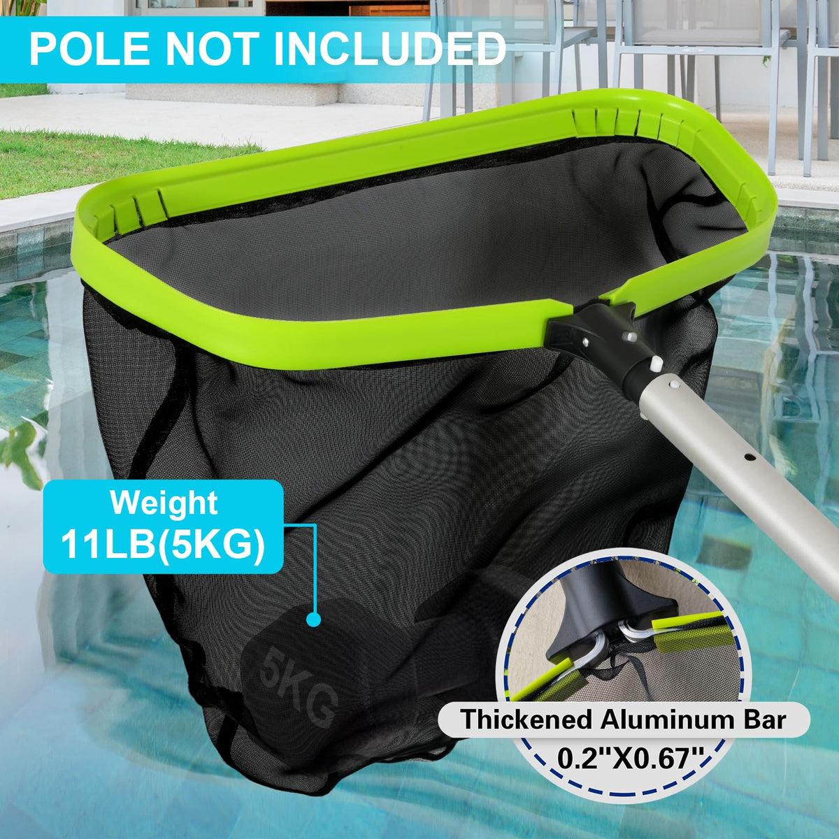 Sepetrel pool net inclined front lip facilitates debris removal