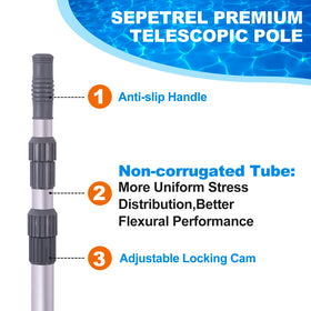 Sepetrel pool pole showing adjustable length for different sizes