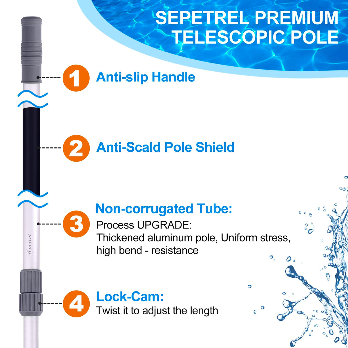 Sepetrel pool pole anti-scald grip for safe handling