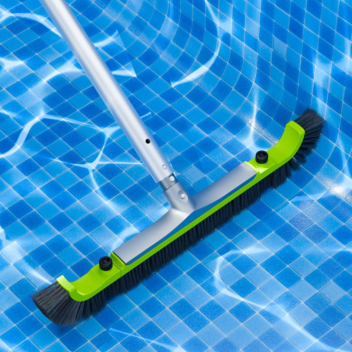 Sepetrel brush head designed to be vinyl-liner friendly during scrubbing.