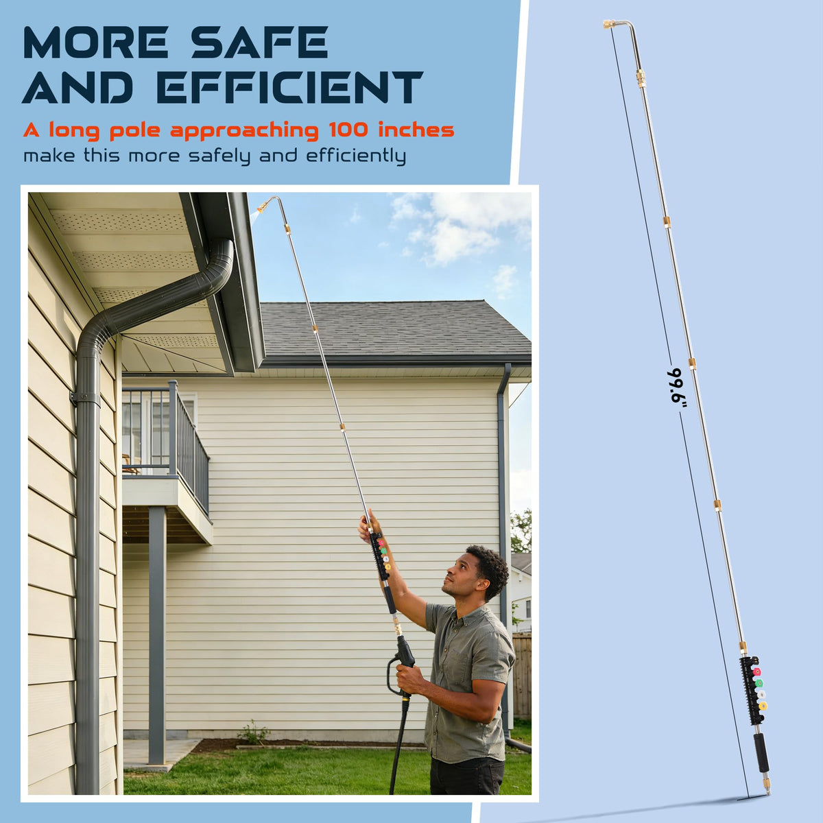 SEPLY extension wand 30-degree curved rod enables reaching gutters and tight spaces.