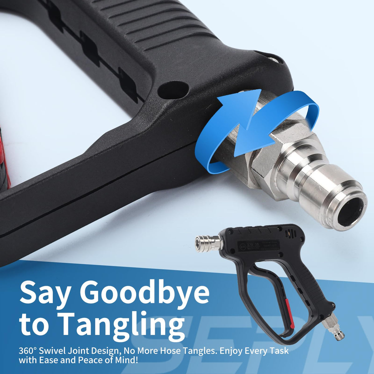 SEPLY Short Gun ergonomic handle reduces fatigue during long car washes