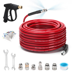 SEPLY sewer jetter 100ft hose showing durable reach for long drains