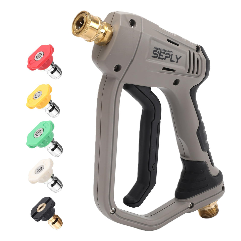 SEPLY short pressure washer gun side view shows compact high-pressure design for focused washing.