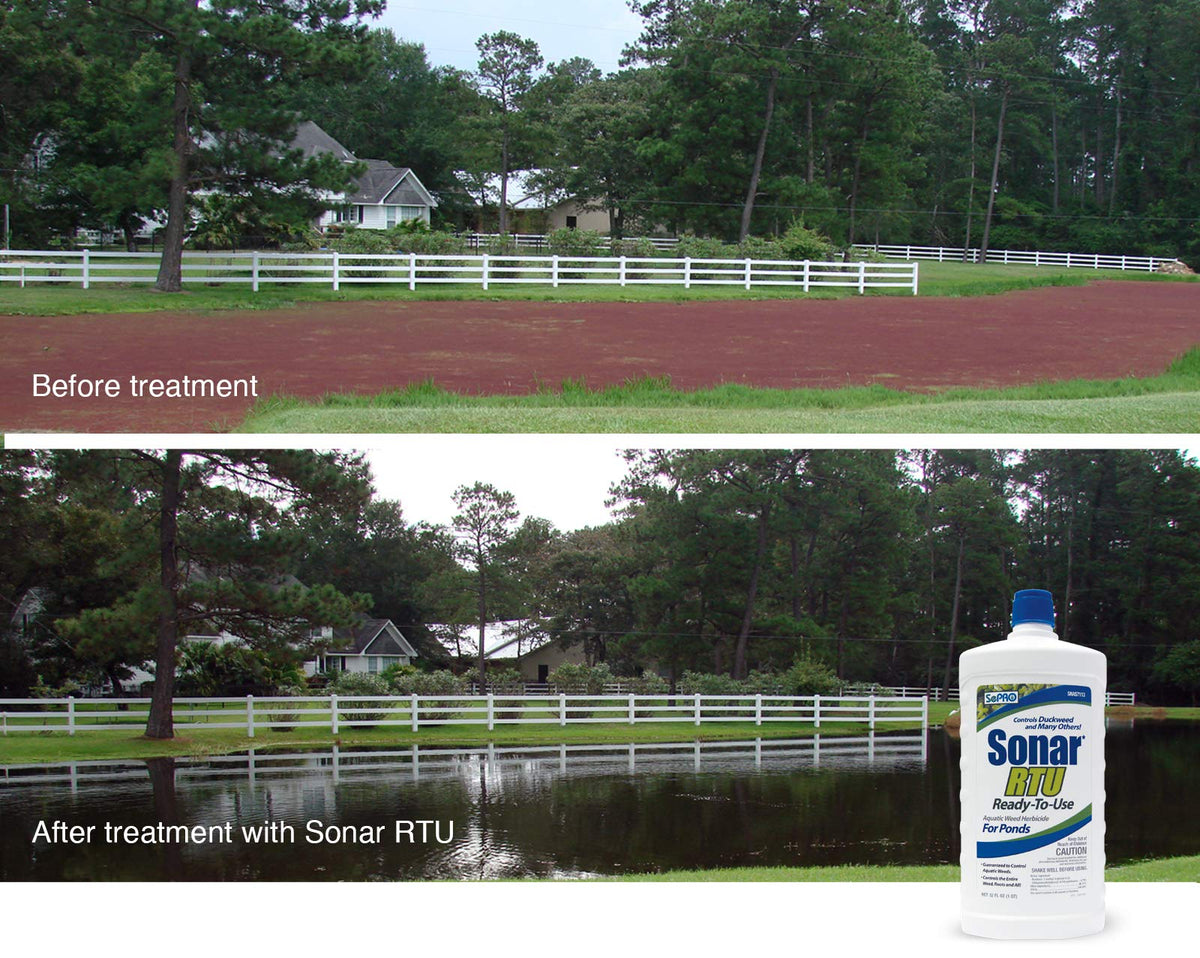 SePRO Sonar RTU label close-up with dosage guidance and EPA approval.