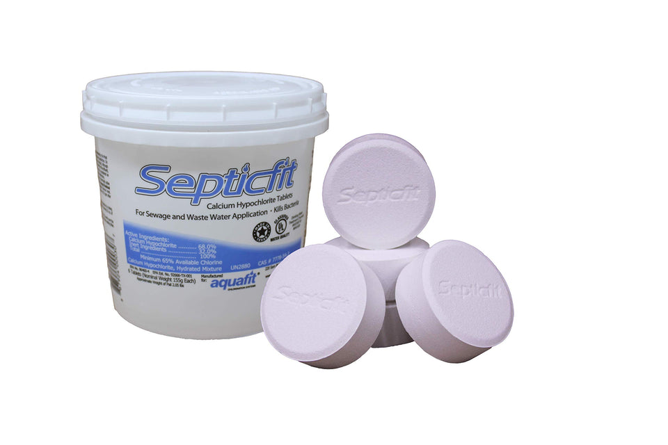 Septicfit chlorine tablet pail for aerobic treatment systems, easy dosing.