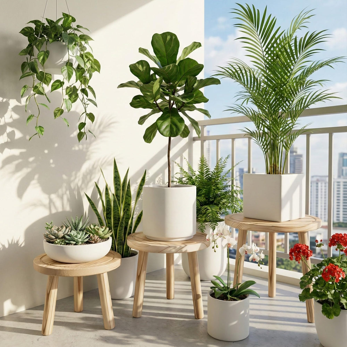 SEQUEDA wood plant stand assembles without tools for quick setup