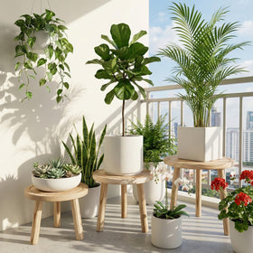 SEQUEDA wood plant stand assembles without tools for quick setup